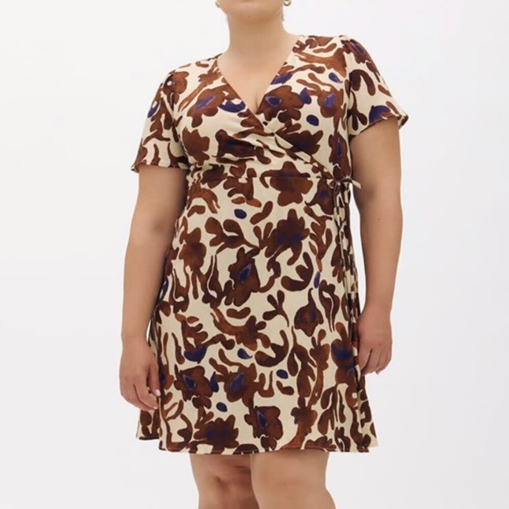 Addition Elle V-Neck Wrap Floral Knee Length Fit Flare Dress Size 2X Bro…